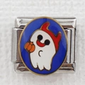 Macro shot of a ghost and pumpkin enamel charm for Italian style modular bracelet - Devil Ghost