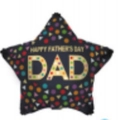 Star-shaped Father's Day foil balloon with colorful confetti and DAD greeting text - 18 inch Father's Day Star Balloon B1279