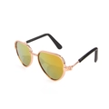 Miniature pet aviator sunglasses with rose gold metal frame and yellow reflective lenses - Aviator Style Shiny Red