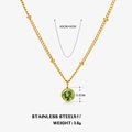 18K gold plated stainless steel necklace with 0.6cm green birthstone pendant and chain details - August Light Green (Peridot)