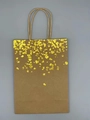 Brown kraft paper gift bag with golden foil heart pattern and twisted rope handle - Brown Kraft / Top Heart / Gold