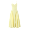 Detail of light yellow sundress with spaghetti straps and pleated bodice design - XS / Yellow