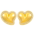 Close-up of golden heart-shaped stud earrings with sparkling crystals for women - Heart Style (2761)