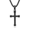Pendente a croce da uomo in acciaio inossidabile nero con texture intrecciata su bianco - Solo ciondolo / Nero