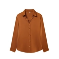 Elegante camisa de satén marrón óxido de manga larga para mujer en vista plana de estudio - XS / Naranja