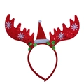 Red Christmas headband with sequins, reindeer antlers, and a mini Santa Claus hat - Large Red Hat with Antlers