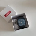 Kids square waterproof watch with light blue dial and black case in a white gift box - Watch Only / Black Strap Black Dial