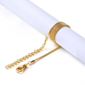 Close-up of golden snake chain with lobster clasp and extension on white stand - 48cm / Gold Snake Chain