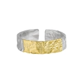 S925 Sterling Silber Ring-Set mit zweifarbiger Goldbeschichtung und Hammerschlag-Textur - Einstellbar Offen / Breit Zweifarbig Silber Gold (JA819)