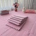 Pink plush foam interlocking floor mat for bedroom cozy home decor 12x12 inches - Pink