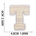 Detailed view of the embroidered letter T patch with dimensions 6cm by 4.8cm - Letter T