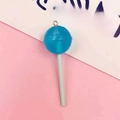 DIY translucent blue lollipop pendant with green stick and metal ring attachment - Blue Lollipop