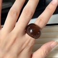 Bague chic en résine ambre transparente avec un grand design bombé pour un look vintage - Café Foncé / US 7