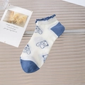 Women's cotton ankle socks featuring blue stripes, ruffles, and cute cartoon bear patterns - One Size / White Blue Colorblock Bear Ruffle