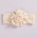 Elastic baby headband with beige handmade 3D fabric flower in soft ribbed knit - Beige