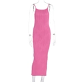 Pink bodycon maxi dress with vertical pleats and thin straps on transparent mannequin - Rose Red