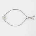 Silver stainless steel box chain bracelet featuring a letter Y square charm with adjustable slider - Letter Y / Steel