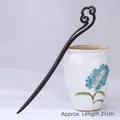 Handcrafted black ebony wood hair pin with carved cloud motif, length approx. 21cm - Ruyi - 21cm