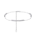 S925 sterling silver four-leaf clover beaded anklet with carved metallic textures - Faceted Lucky Beads / Silver