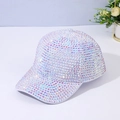 Close-up of sparkling colorful rhinestones on a baseball cap showing light reflection - Adjustable / White