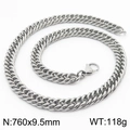 Collana a catena barbazzale in acciaio inossidabile lucido, 760mm x 9,5mm - 9.5mm x 760mm (KN232981-ZZ)