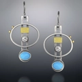 Modern geometric earrings with blue oval stones and silver-gold tone metal frames - Sky Blue Modern Art Geometric Earrings