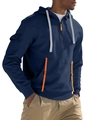 Felpa da uomo in pile blu scuro con zip arancione a contrasto e ampia tasca frontale - S / Blu navy