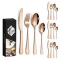 Detailed view of a 16-piece rose gold stainless steel cutlery set with black gift box - 1010 Style (16Pcs Set/Mail Box) / Rose Gold