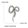Detailed view of silver snake brooch with scale texture and precise size measurements - Silver