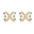 Dettaglio di orecchini a farfalla placcati oro 18K con smalto blu e zirconi chiari - Stile Farfalla in Smalto Blu e Bianco (42119)