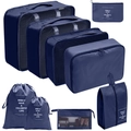 8-piece travel luggage organizer set in navy blue with mesh panels and waterproof fabric - Cosmetic Bag 9-Piece Set / Navy Blue