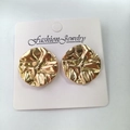 Vintage 18K gold plated stainless steel earrings with irregular wrinkled round texture - Textured Round / 18K Gold