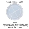 85mm round translucent silicone mold for DIY coffee coasters with detailed dimensions - Round Coaster Silicone Mold