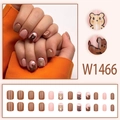 Set de faux ongles marrons avec motifs d'oursons mignons peints à la main pour femmes - Style de colle W1466
