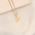Gold stainless steel letter V pendant with dotted texture on box chain necklace - Letter V