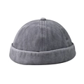 Close-up of vintage washed dark gray denim miki hat with rolled edge and texture - Adjustable / Washed Denim Grey