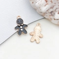 Gingerbread man DIY charm in black enamel and gold finish for handmade jewelry - Christmas Snowman Gingerbread Man 12x18mm