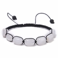 Macro detail of handmade woven bracelet with seven natural translucent stones on white - Clear Quartz Bracelet