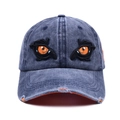 Verwaschene blaue Jeans-Baseballkappe mit gestickten Augen und orangefarbenem Futter - Verstellbar / Gewaschenes Navyblau (Adlerauge)