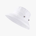 Women's minimalist white canvas bucket hat with sun protection and decorative metal buttons - Adjustable / White