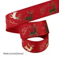 Red Christmas ribbon with gold reindeer and snowflake patterns, 25mm width variant - Red with Gold/Silver Stamped Reindeer Snowflake (Style 13)