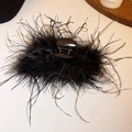 Elegant black feather hair claw clip for women featuring lightweight fluffy plumes - Feather/Plastic/Metal / Black Feather Standard (25#)