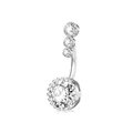 Silver stainless steel belly button ring featuring tiered round cubic zirconia stones - Silver