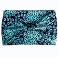 Bohemian style wide elastic headband featuring a floral teal print on black fabric - Blue Flower
