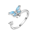 Bague papillon ajustable en argent sterling S925 avec pierres marquises bleues - Style Papillon Zircone Bleue (AJ101)