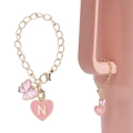 Gold Stanley cup chain with pink enamel heart letter N and butterfly charm - Butterfly + Letter Charm / Pink Heart Letter N