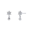 Elegant S925 silver snowflake earrings with cubic zirconia stones and round pendants - Silver Six-Petal Flower