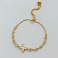 Adjustable gold pull-chain bracelet with white star charm and micro-inlaid cubic zirconia - Gold (B719)