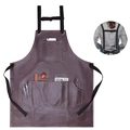 Wasserdichte braune PU-Leder Schürze mit Taschen und verstellbaren Kreuzgurten - Verstellbarer H-Rücken / Kastanienbraun