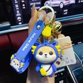 Blue Shiba Inu dragon keychain with Fortune Shiba strap and golden bell charm - Zodiac Dragon Shiba Inu